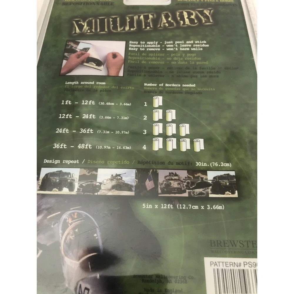Brewster Military Peel & Stick Border Kid Room 5in x 12ft New PS96311 Green Camo